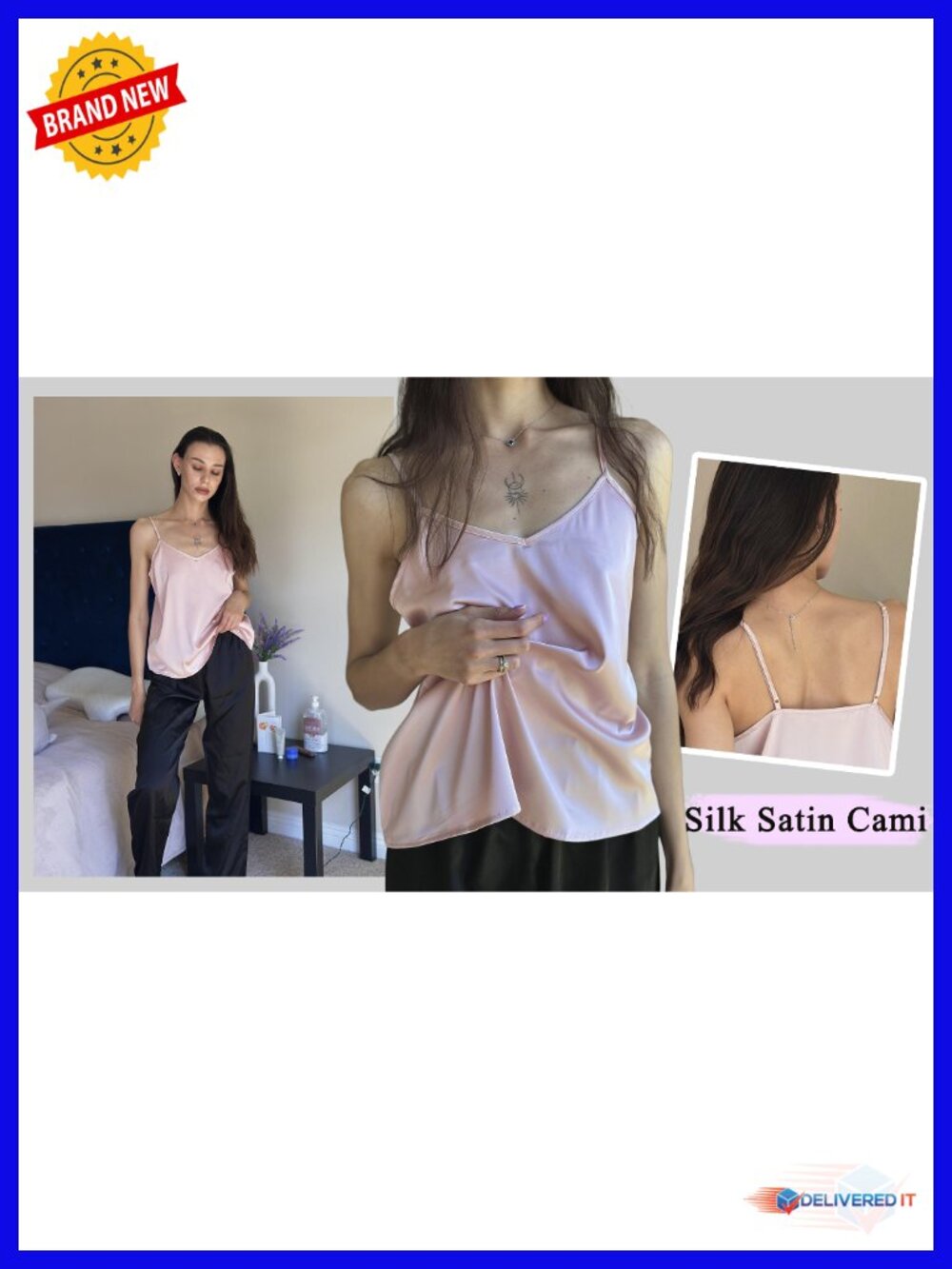 3 Pack Womens Silk Satin Tank Top V Neck Camisole Cami Spaghetti Strap Loose - Picture 6 of 6